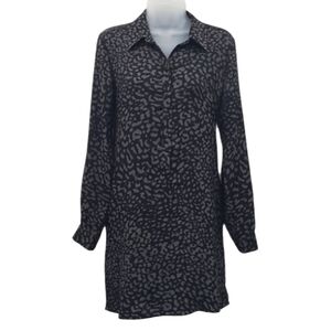 Loft Animal Print Mini Shirt Dress Flowy Leopard Cheetah T Shirt Half Button up